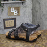 Bearpaw II Hook & Loop Microsuede Cork Footbed Gladiator Sandals Black 10W