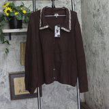 Future Collective Womens Embellished Collar Cardigan Sweater 94642149 Brown 3X