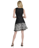 DKNY Womens Embroidered Mesh Sleeveless Fit Flare A-line Dress Black / Ivory 2