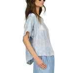 Michael by Michael Kors Womens Petal Print Dolman-Sleeve Top Chambray Blue XL