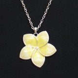 Tropical Hibiscus Enamel Flower Pendant Necklace Silver Gray / Yellow 16" + 3"