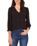 Cece Womens Printed Ruffle-Trim Top 7031110 Black Multi M