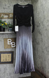 Betsy & Adam Ruched 3/4 Sleeve Pleated Ombre Skirt Dress Gown Black / Silver 8