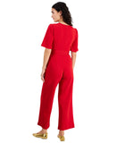 Tahari Asl Petite Belted Wide-Leg Puffed-Shoulder Jumpsuit Crimson Red 8P