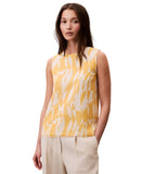 Calvin Klein Womens Printed Chiffon Sleeveless Top Woven Lemon Amber Yellow L