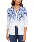 Karen Scott Womens Floral Cascade-Print Cardigan Sweater Blue Multi L