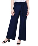 Ny Collection Womens Petite Cropped Pull On Pants with Sash Navy Blue PM