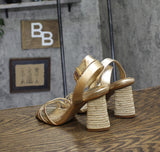 Schutz Womens High Block Sandal Alexandra Gold Yellow 6.5B