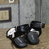 Sun + Stone Womens Miiah Faux Leather Flat Sandals 10012599400 Black 5.5M