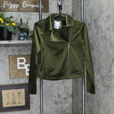 LC Lauren Conrad Womens Crushed Velvet Motorcycle Moto Jacket Green S
