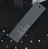 Belldini Mixed-Media Embellished Knit Peplum Top with Lace Sleeves Black 1X