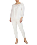 Jones New York Womens Plus Size Smocked-Neckline Blouse 10835714 White 2X