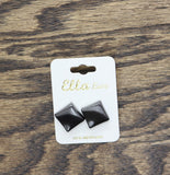 Ella Euro Womens Fashion Organic Wave Square Post Stud Earrings Black .75"