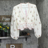 Aqua x Agua Bendita Button Front Floral Embroidered Top IBA29167 Ivory Multi M