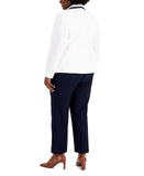 Le Suit Plus Size Contrast-Trim One-Button Pant Suit suit White / Navy Blue 24W