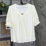 Ny Collection Wide Cuff Jersey Knit Embellished BlouseTop Pristine Off White XL