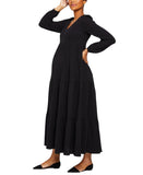 Motherhood Maternity Long Sleeve Scoop Neck Maternity Maxi Dress Core Black S