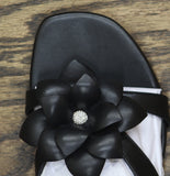 Michael Michael Kors Floral Embellished Leather Kitten Heel Sandal Black 7.5M