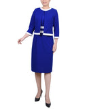NY Collection Colorblock 2-Piece Dress and Jacket Set Sapphire Blue / White 6P