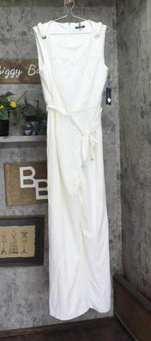 Tommy Hilfiger Womens Scuba Crepe Mono Belted Jumpsuit Ivory Off White 16