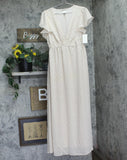 A New Day Chiffon Short Sleeve Maxi A Line Polka Dot Dress Tan Brown / Cream M