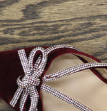 A New Day Womens Gwen Rhinestone Bow Heels Velvet 94656742 Burgundy Red 9.5M