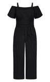 City Chic Plus Size Belted Cold Shoulder Flutter Sleeve Jumpsuit Black 16W