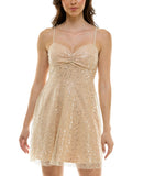 Emerald Sundae Glitter Sequin Sleeveless Fit & Flare Dress Champagne Brown L