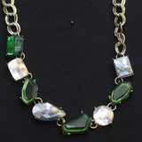 Statement Multi Shape Gemstone Curb Chain Necklace Gold / Green Multi 18" + 3.5"