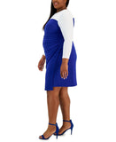 Kasper Womens Plus Size Ginger Colorblocked Midi Shift Dress Royal / White 2X
