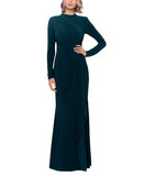 Betsy & Adam Womens Long-Sleeve Dress with Slit A25412 Pine Green 6