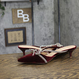 A New Day Womens Gwen Rhinestone Bow Heels Velvet 94656742 Burgundy Red 9.5M