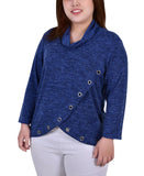 Ny Collection Plus Size Long Sleeve Crossover Top with Grommets Royal Blue 1X