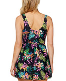 Island Escape Womens Magnolia Printed Swim Dress One Piece Multi Black 14