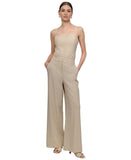 DKNY Seersucker High Rise Wide-Leg Pants UD5PS051 Beige Brown 16US