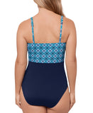 Swim Solutions Surplice Tummy-Control One-Piece Swimsuit Tile Together Blue 12