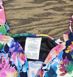 Swim Solutions Garden Swan Triple-Tiered Tankini Swim Top Navy Multi Blue 10