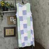 Roudelain Womens Printed Sleeveless Nightgown Knit EHJS362M Ditsy Check Blue L