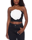 Alex & Sophia Juniors Strapless Rosette-Trim Tub Top Black / Ivory 3/4