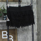 American Rag Laser-Cut Faux-Suede Ruffled Eyelet Cropped Shorts Classic Black S