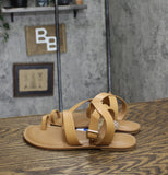 Universal Thread Loop Ankle Strap Sandals with Memory Foam Insole Tan Brown 7M