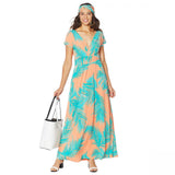 Global Chic By Iman Womens Boho Chic Maxi Dress with Head Wrap Orange Palm S