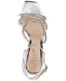 Jewel Badgley Mischka Heeled Sandal Studded Band Strappy Silver Metallic Gray 8M