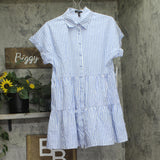Aqua Womens Stripe Mini Shirt Dress IDL9931 Navy Blue / White S
