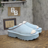 Bearpaw Open Toe Platform Suede Slip On Slide Sandals Tourmaline Blue 9M
