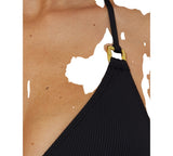 Becca Womens Modern Edge Textured Rib Halter Bikini Top Swim 543857 Black S