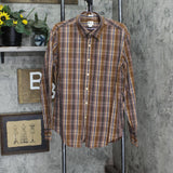 J. Crew Mens Tailored Fit Long Sleeve Button Up Shirt Brown Plaid L