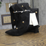 A New Day Studded Faux Suede Mid-Calf Boots with Cone Heel Jet Black / Gold 6.5M