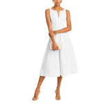 Aqua Womens Paneled V-Neck Midi Dress IDL9634 White S