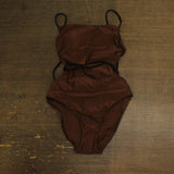 Sanctuary Twice As Nice Wrap Tie One Piece Swimsuit Black / Chocolate Brown S